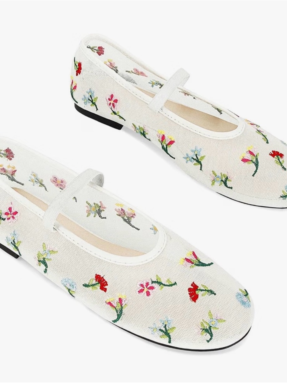 Mesh Ballet Flats for Women Embroidered Floral Mary Jane Flats Comfortable